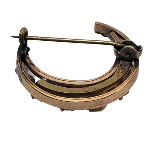 Vintage Crescent Moon Brooch With Rhinestone Accents & Gold-Tone Finish - Picture 7 of 7